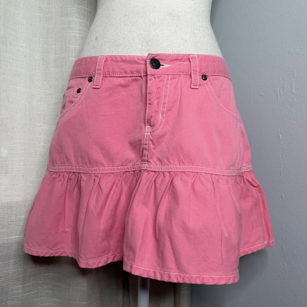Vintage Y2K Aeropostale Ruffle Hem Micro Mini‎ Skirt Pink Women's Size 5/6
